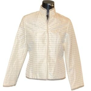 Silk Club Collection Ivory Pin-Tuck Stitch Mandarin Collar Jacket Blazer